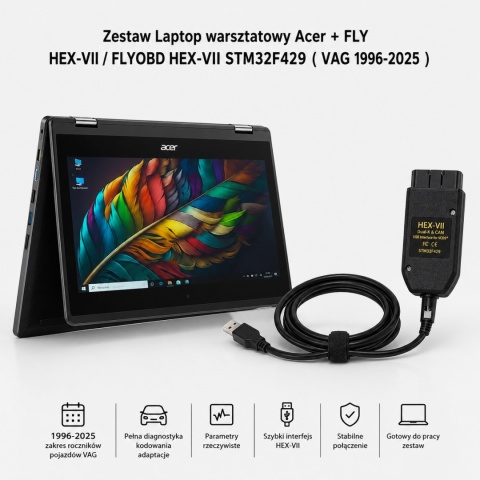 FLY HEX-VII / FLYOBD HEX-VII STM32F429 ( VAG 1996-2025 ) + Laptop warsztatowy Acer Travelmate Spin N5000|8GB|128GB|DOTYK|IPS|