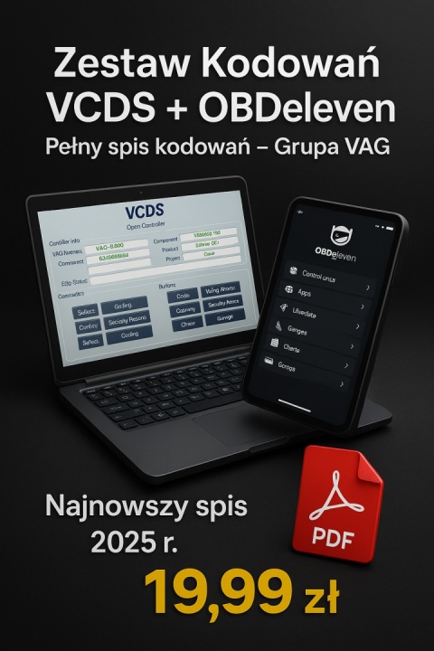 Lista kodowań OBD11 + VCDS - Najnowsza wersja 2025 PDF + grafiki (E-Book)